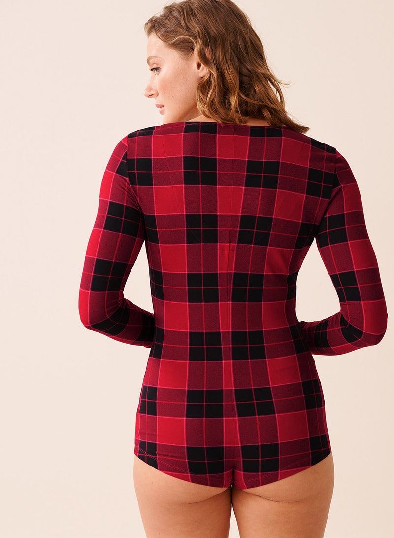 La Vie en Rose Buffalo Plaid Super Soft Long Sleeve Romper - Image 2